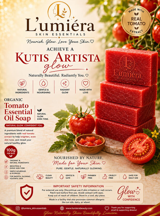 HANDMADE NATURAL ORGANIC TOMATO ESSENTIAL OIL SOAP 100g HANDMADE NATURAL ORGANIC TOMATO ESSENTIAL OIL SOAP 100g