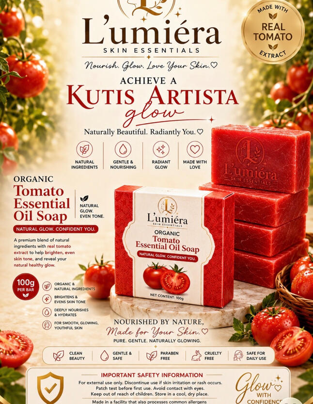 HANDMADE NATURAL ORGANIC TOMATO ESSENTIAL OIL SOAP 100g HANDMADE NATURAL ORGANIC TOMATO ESSENTIAL OIL SOAP 100g